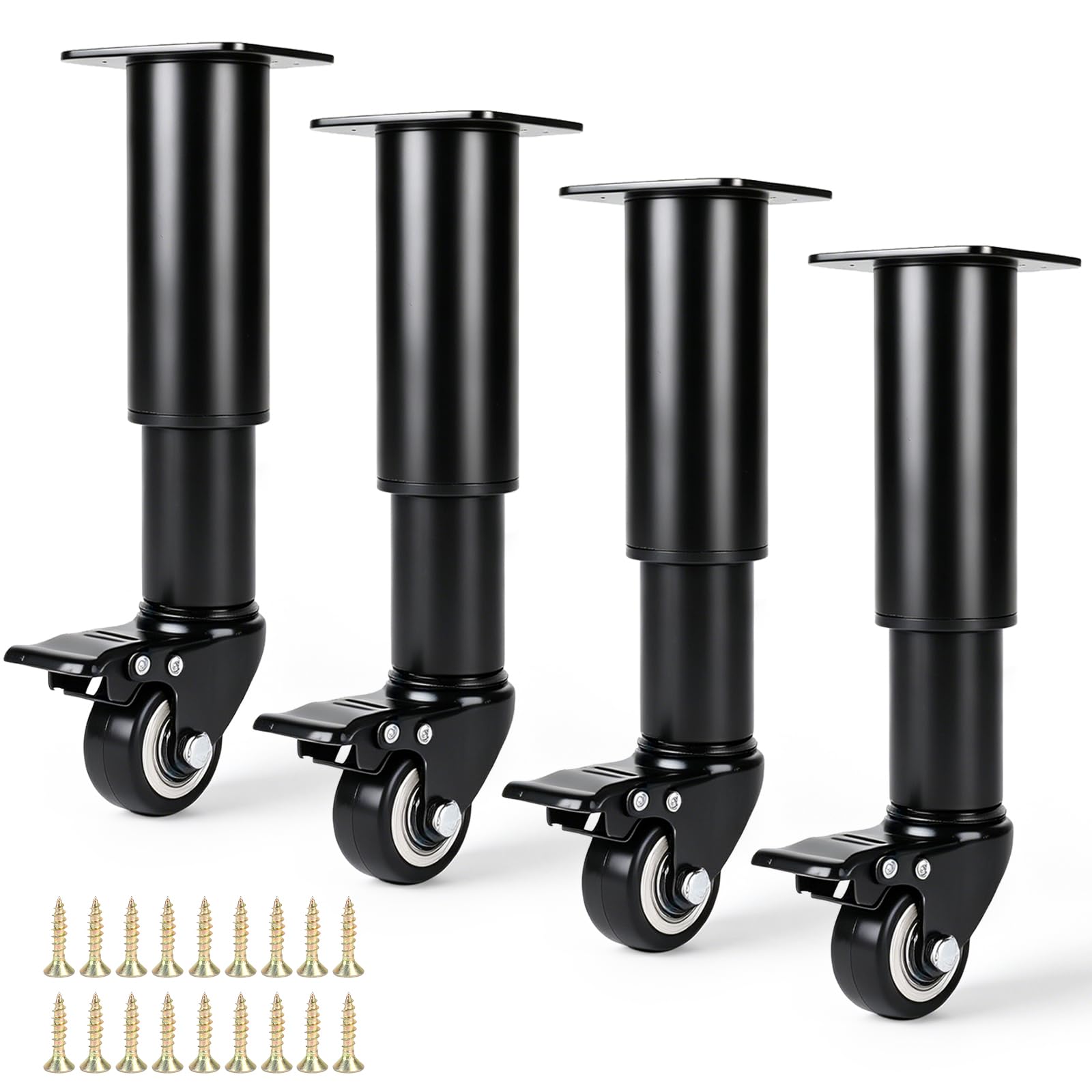 Ruedas para muebles con frenos DBREAKS, patas regulables metálicas de 18-24cm para sofás y camas