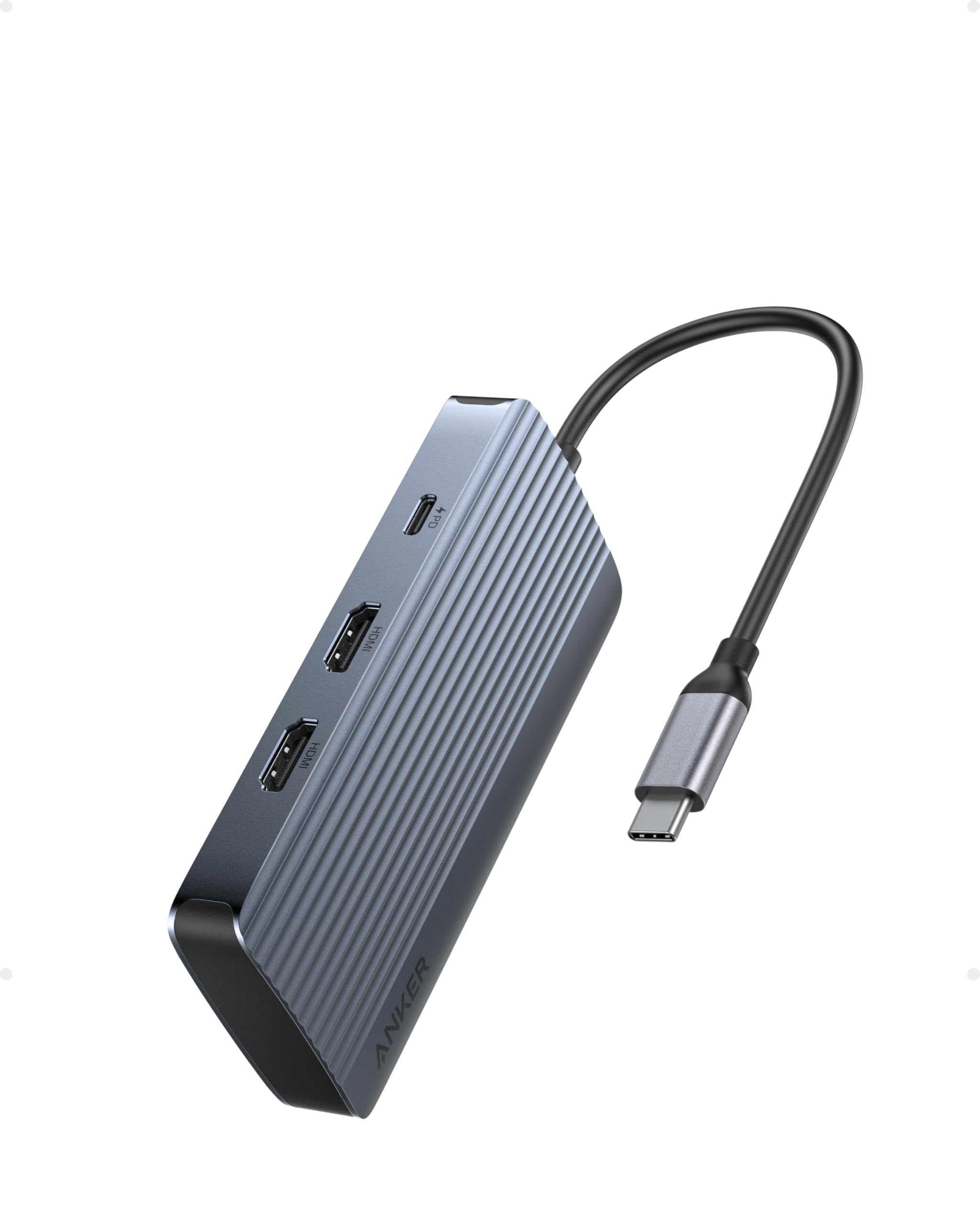 Anker7-in-1 USB-C Hub, Dual Monitor USB C Docking Station, Dual HDMI Display, 85W Max Output, 10Gbps Data Transfers for Dell XPS, ThinkPad T14 Gen2 and More