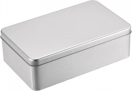sourcing map Metal Tin Box, 7.09" x 4.33" x 2.17" with Lids, Silver Tone