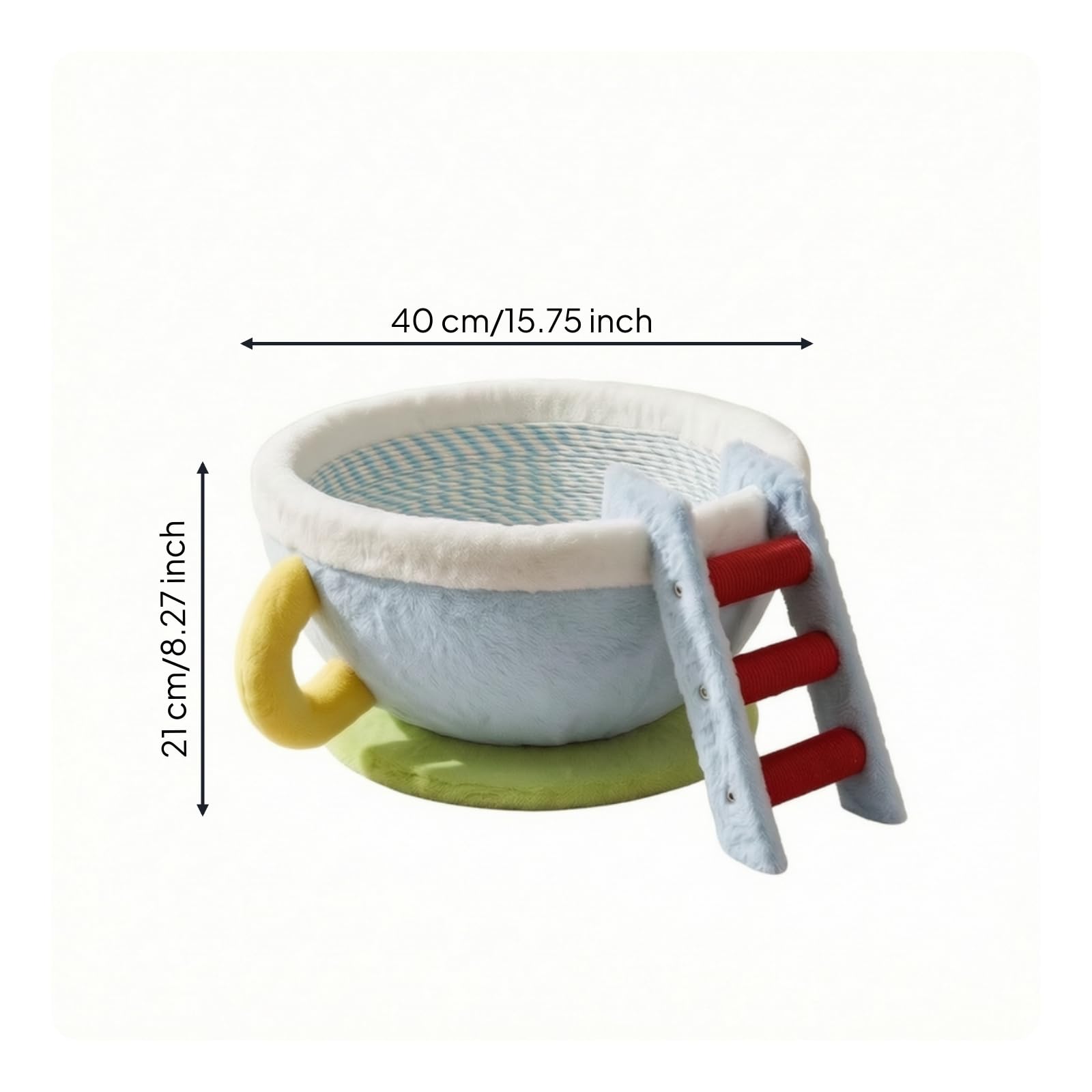 kowaku Griffoir Lit Tasse Corbeille Bol Confort Grattoir Texturé Moelleux en Peluche et Sisal Facile à Déplacer Adapté au, 40 40 21cm, Tasse À Café Bleue - Échelle en Corde Enroulée
