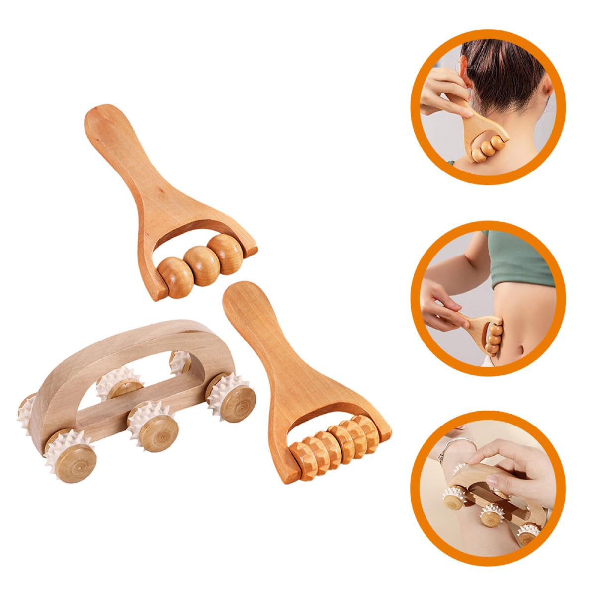 SHERCHPRY 3 Series Conjunto De Masajeador Rodillo De Mano Cuerpo Masajeador De Pies Masajeadores Faciales Herramienta De Masaje Manual Masajeador De Palma Madera 3 Piezas*3
