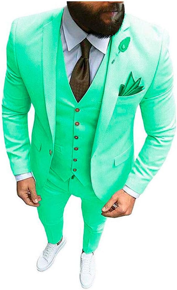 Men's Slim Fit Peak Lapel Suits Jacket Vest Pants 3 PC One Button Wedding Tuxedos Dinner Suits