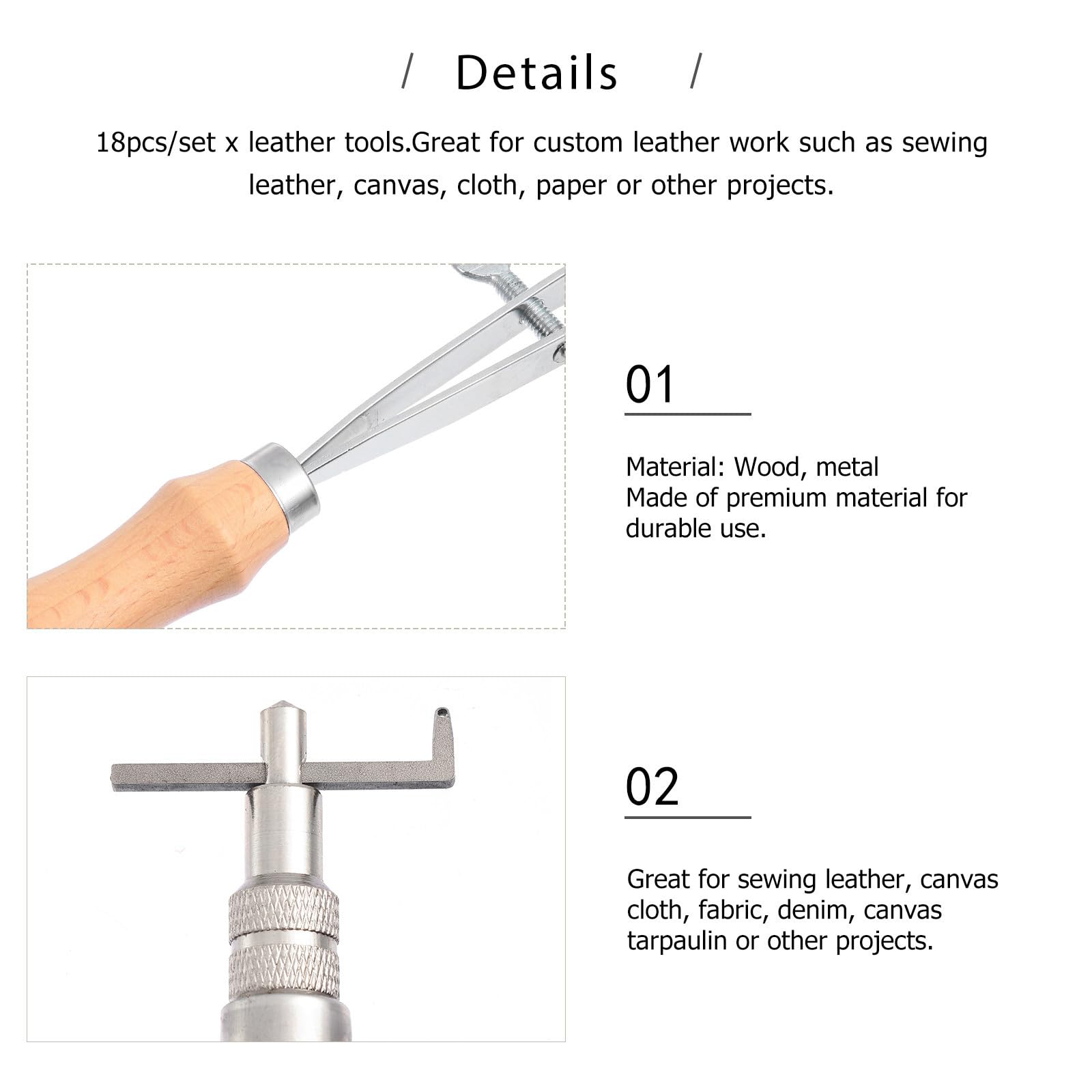 Kichvoe Kit 18 Pièces D’outils Travail du Cuir Poinçon, Coupe-bordures et Outils de Couture, en Acier Robuste, pour Maroquinerie, Artisanat et Projets DIY de Maroquinerie