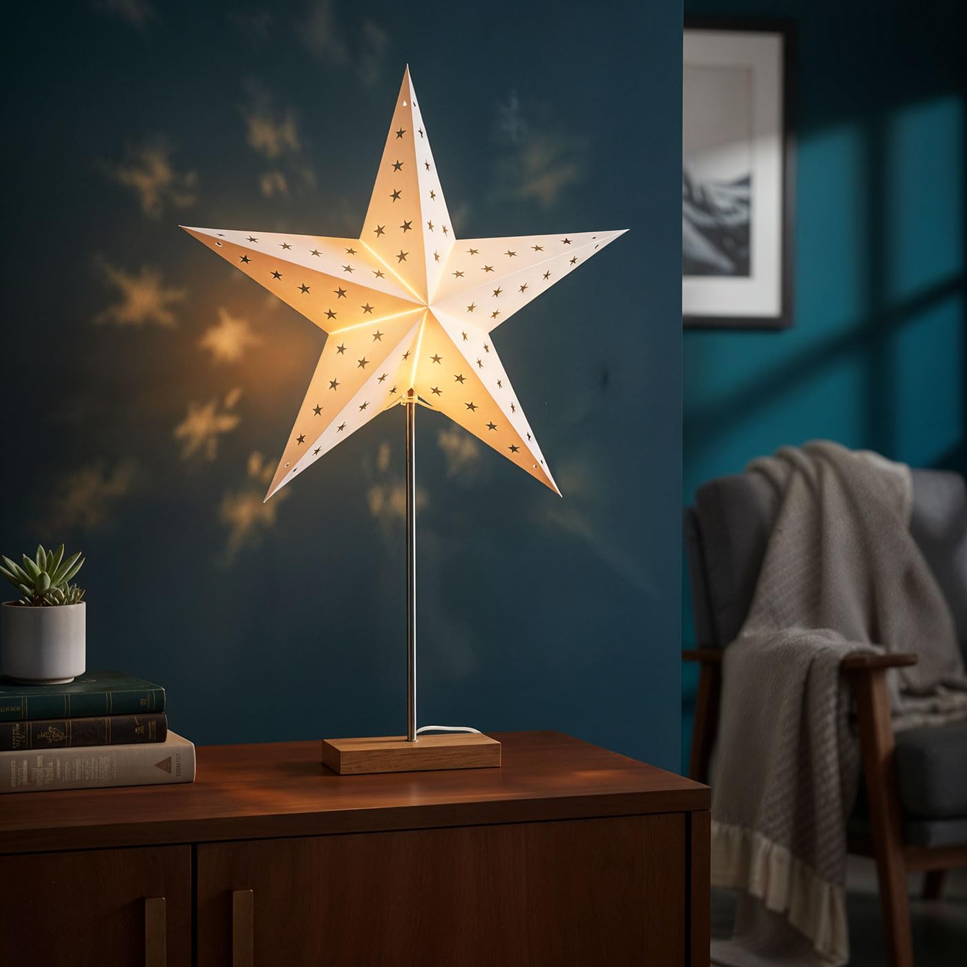 LED Stern Weiß H65cm mit Standfuß Weihnachten Leuchtstern Tischdeko Weihnachtsdeko Weihnachtsstern Dekostern