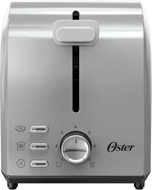 Oster 2 Slice Toaster, With 7 Browning Settings, Extra Wide Slots For Bagels and Special Breads, Removable Easy-to-Clean Crumb Tray, Cancel/Defrost/Bagel, Stainless Steel