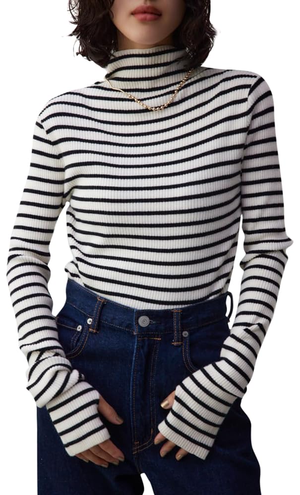 [AZUL by moussy] [アズールバイマウジー] サムホール リブ ハイネック トップス レディース 250HAB70-568B