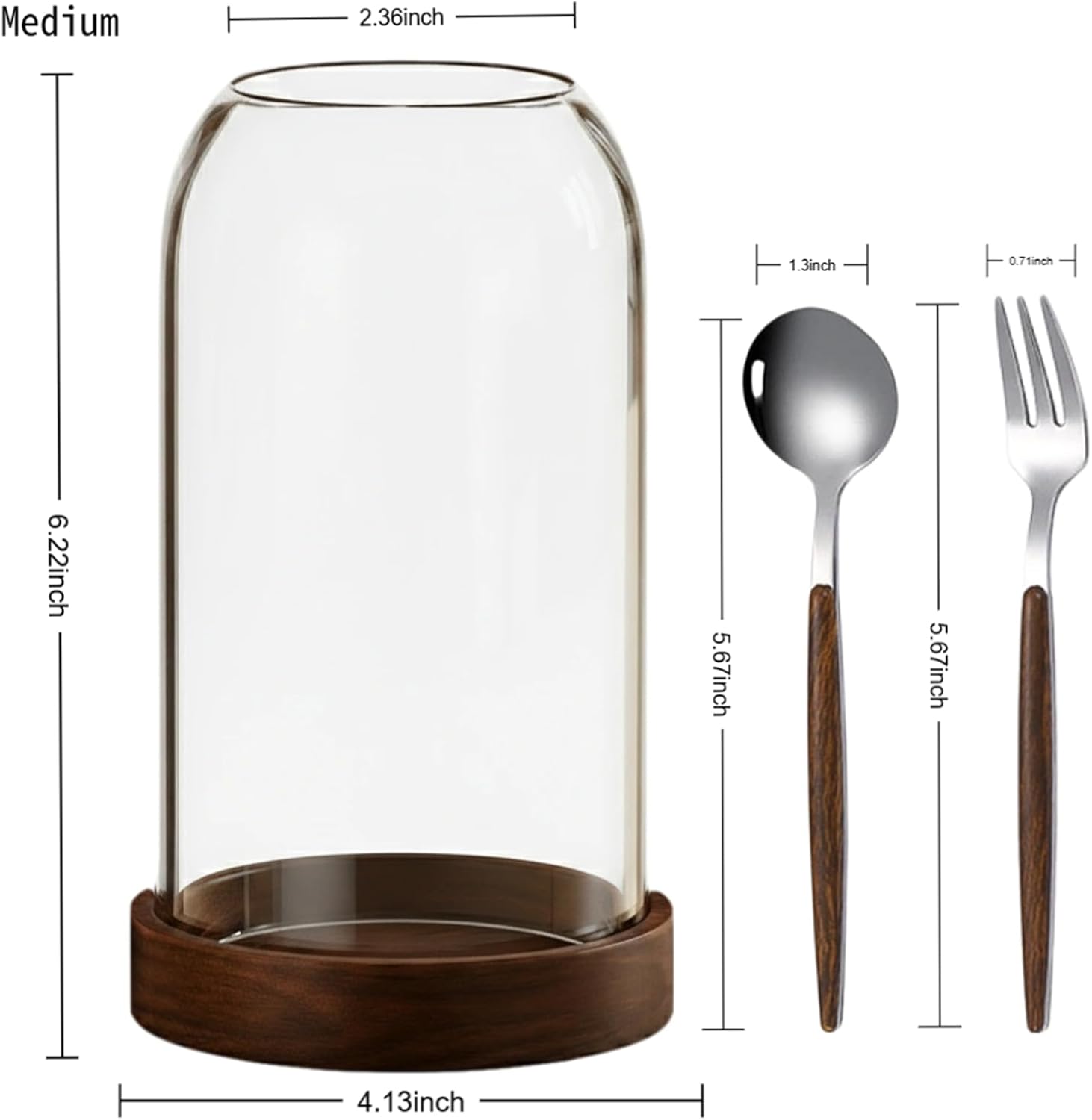 6.2 Inches Glass Spoon Holder For Tableware Storage,Clear Glass Cutlery Organizer with Fork and Spoon Set, 6 Piece Kitchen Countertop Storage, Modern Tableware Organizer (B 3 Pcs spoon&3 Pcs fork)