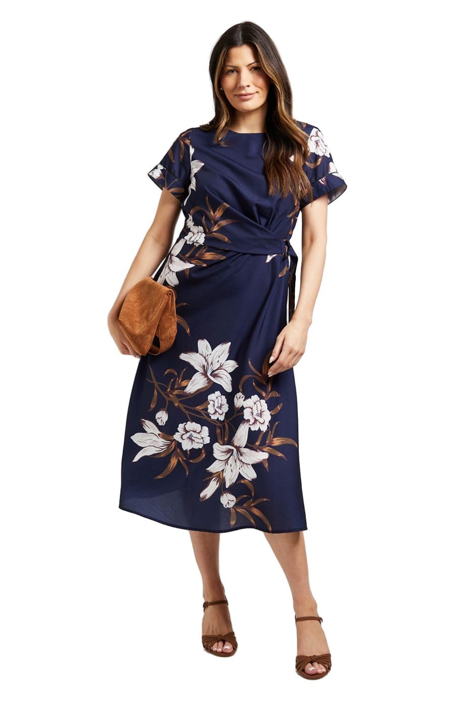 Wallis Women's Floral Knot Midi Dress Size 16 Ivory