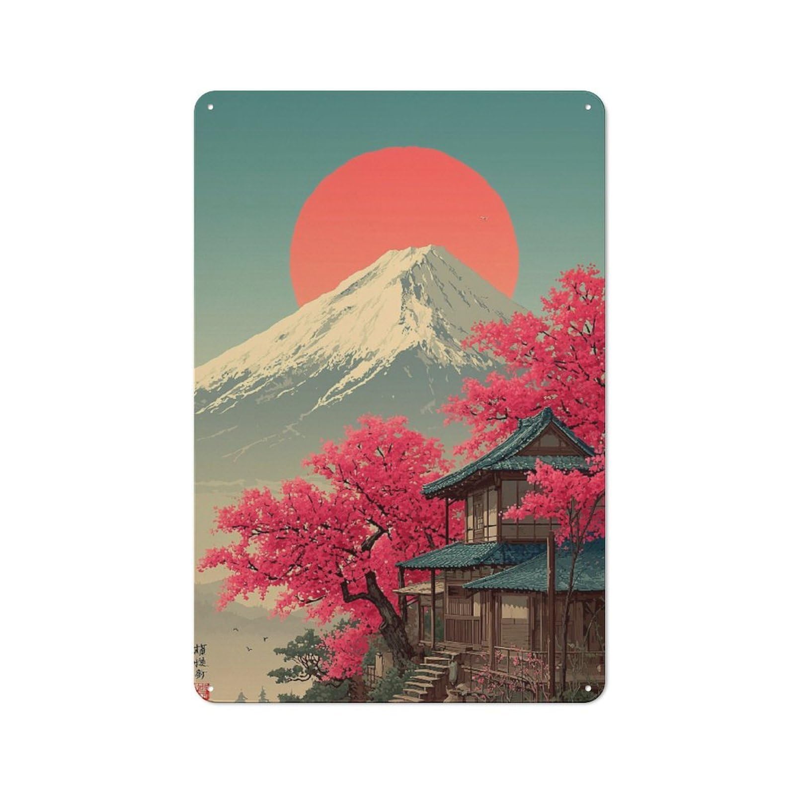 Junmoney Cherry Blossoms At Mount Fuji -1 Retro Metal Wall Sign 30X20cm With For Pub Or Café, A Housewarming Gift For Hospitality Wall Decor Collectors