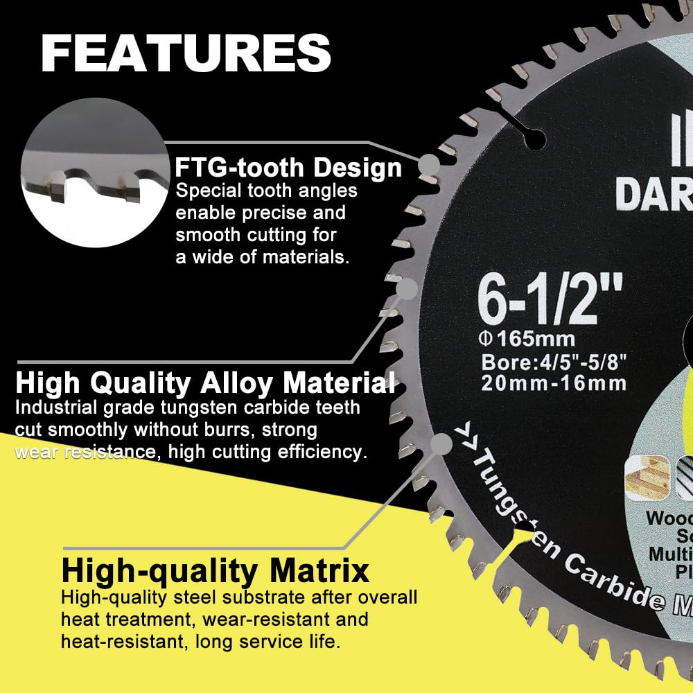 Hoja de Sierra Circular de Metal Duro 60T Dientes de Punta Disco de Corte MultiMaterial 30mm Árbol para Madera Aluminio Plástico 216mm 3 piezas