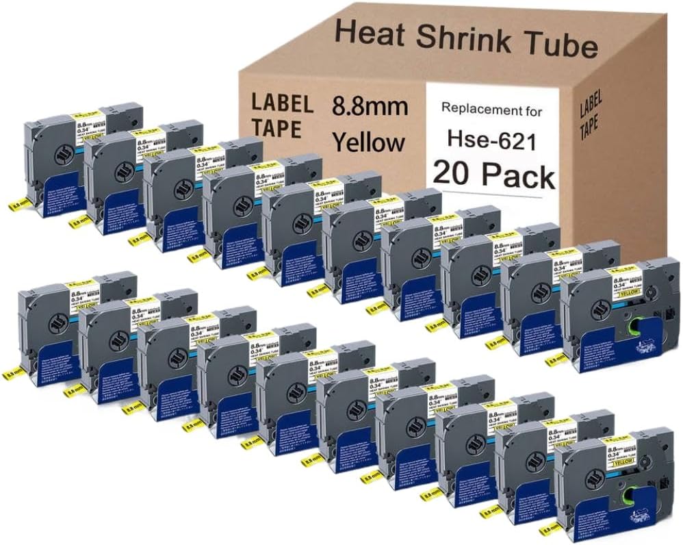 20PK Heat Shrink Tube Compatible with Label Printer Models Hse-211 Hse-221 Hse-231 Hse-241 Hse-251 Hse-611 Hse-621 Hse-631 Hse-641 Hse-651 Universal Fit(20PK Hse-611)