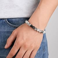Vista 104 de Pulsera de turmalina negra, pulsera de cristal curativo natural para mujeres y hombres, pulsera de cuentas redondas de 0.315 in para espiritual