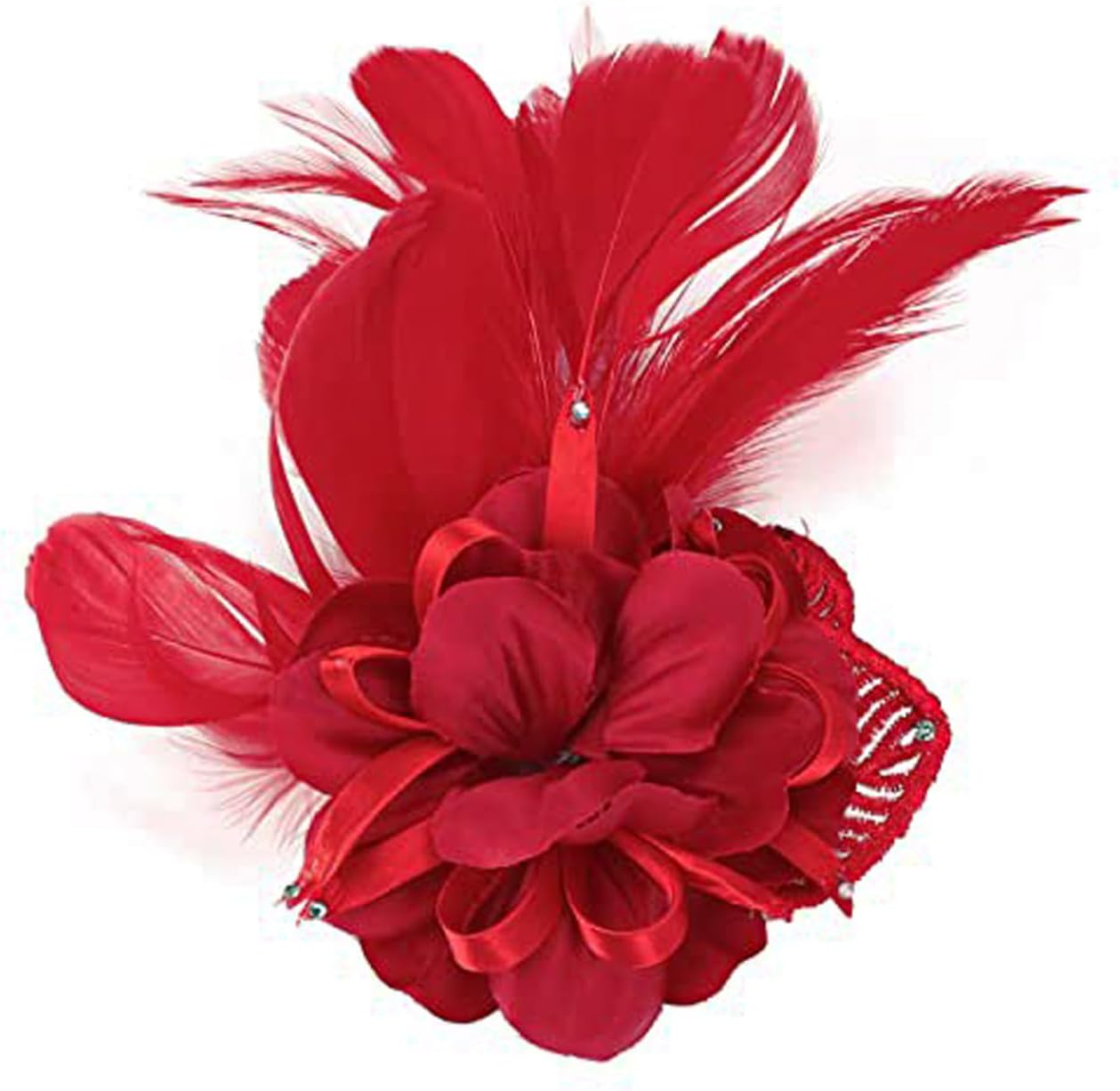 Women's Fascinator Feather Flower Pin Brooch Corsage Bridal Hairband Derby Hat Cocktail Party Wedding