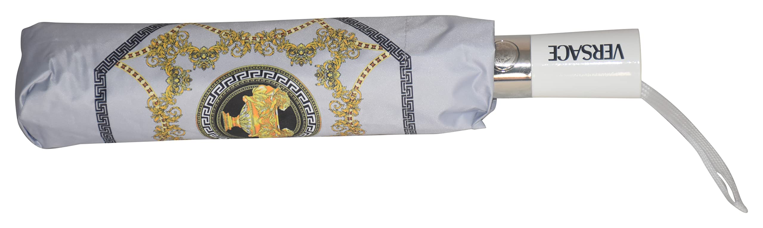 CHAATEWALA™ Luxury Printed Rain Cover for Men & Women, Royal Baroque Design, Windproof Dome Style with Strong Frame and Long Handle (Grey & Gold) 3
