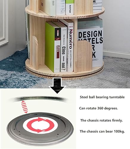 Miniatura 5 de Heehee Estantería giratoria de madera de 360 grados para almacenamiento de pie para niños y adultos, organizador multifuncional (2 niveles)