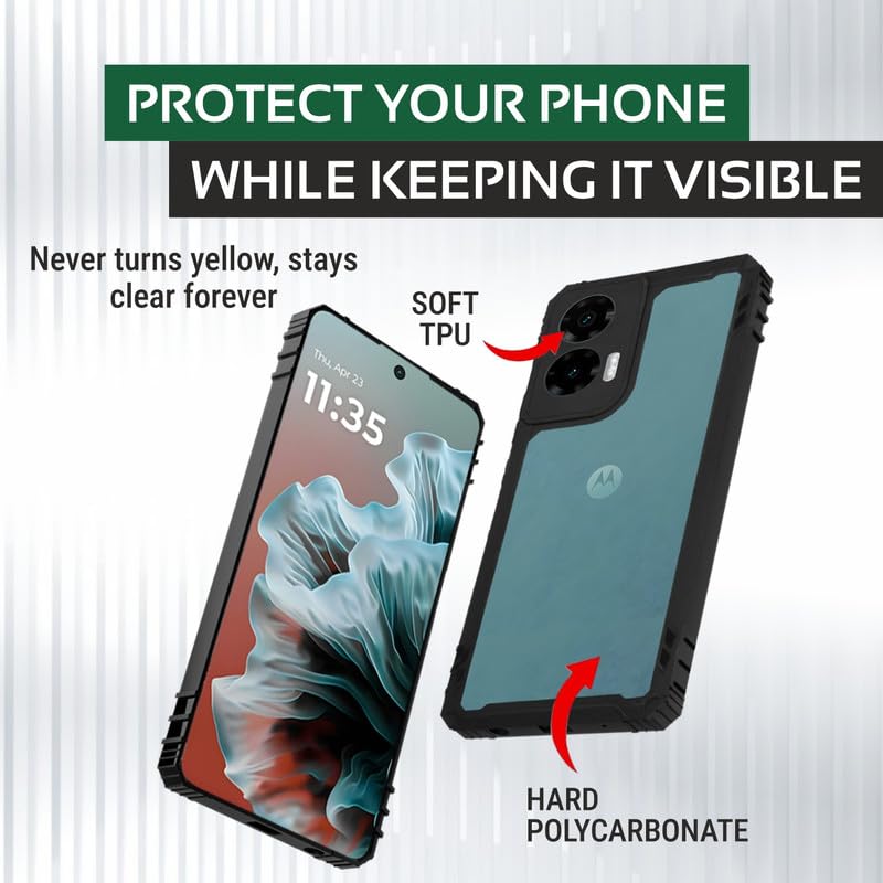 Image of AIBEX Crystal Clear Back Cover Case for Motorola G35 5G | 360 Protection | Shockproof Bumper | Transparent Non-Yellowing PC + TPU Case