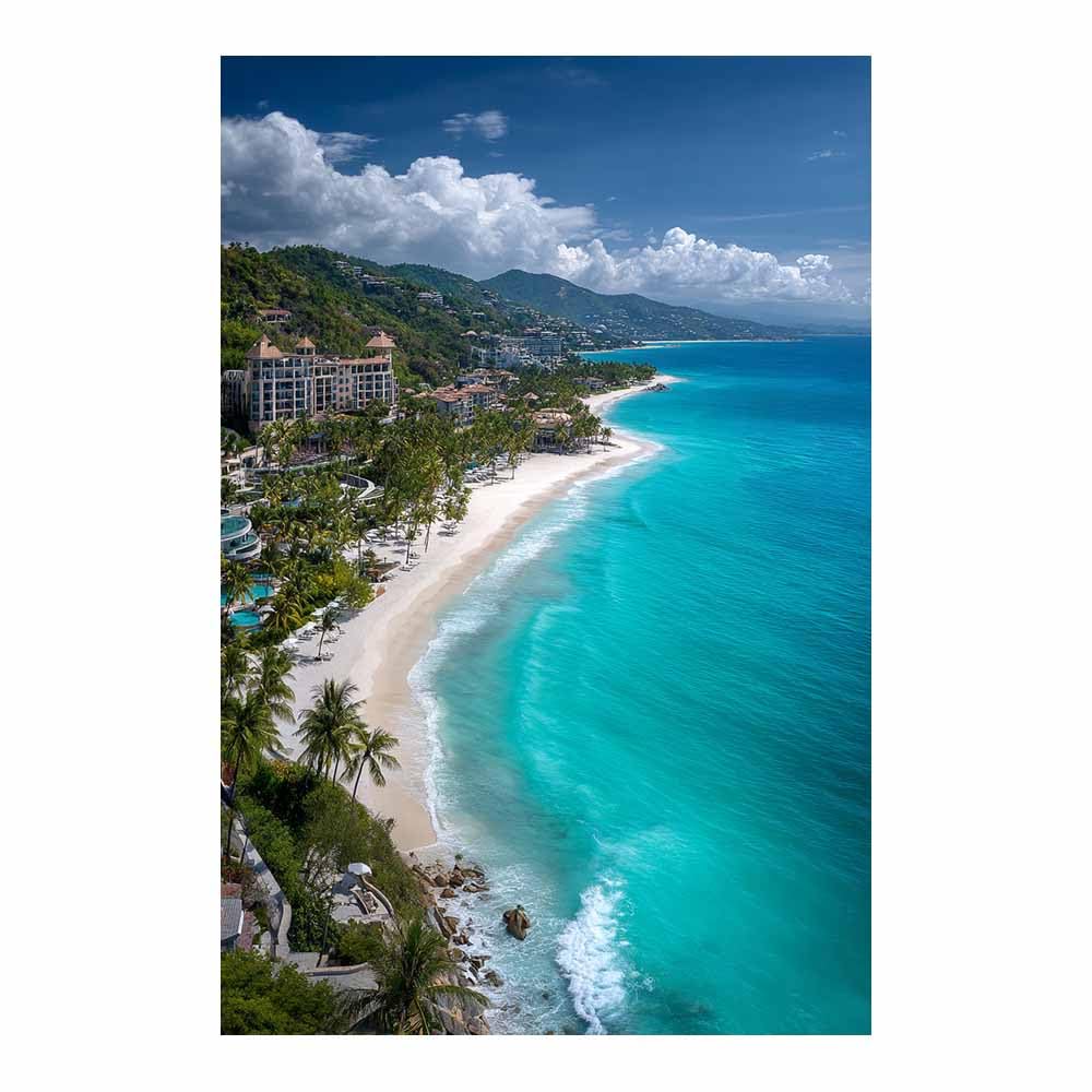 HOQIU Natural scenery wall art Tropical Resort Aerial Views decorative painting, wall art, for Living Room Bathroom Bedroom Kitchen Decoration.(Multicolor)-70x100cm Unframed