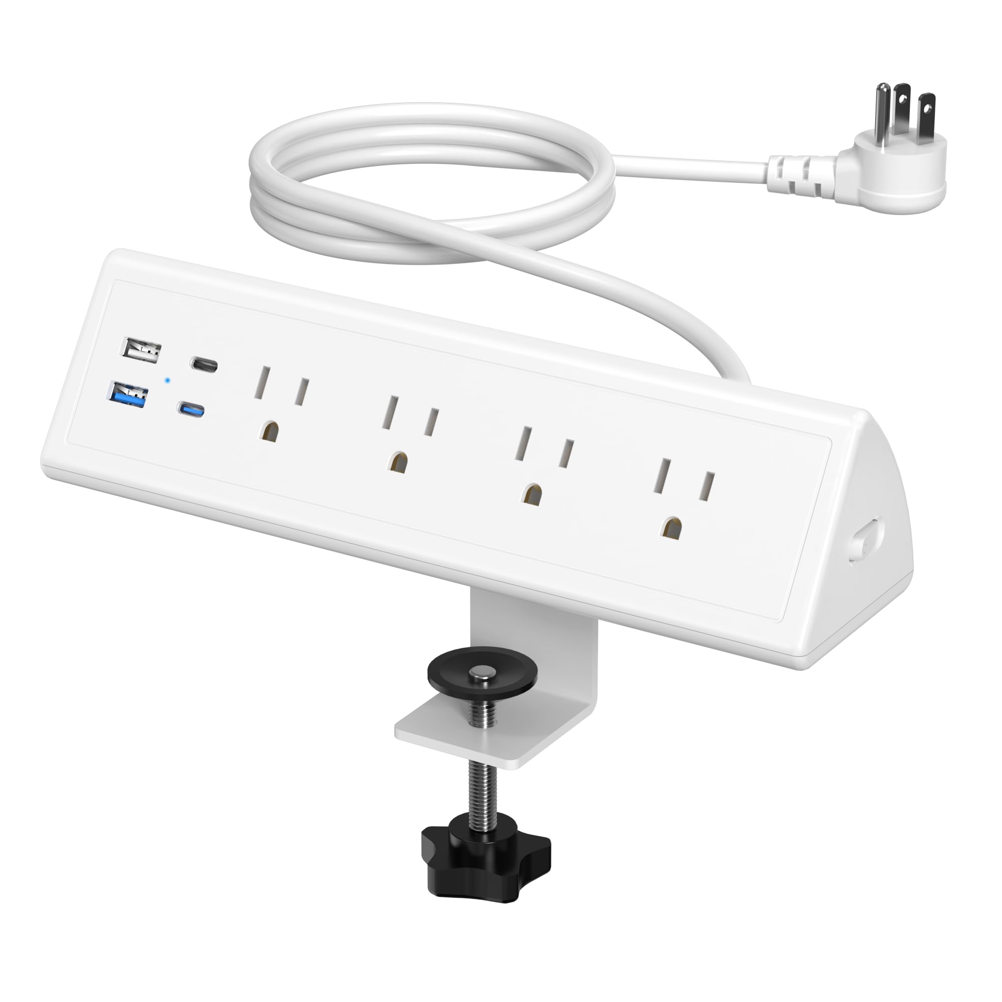 Jgstkcity Desk Clamp Power Strip,20W Fast Charging Station,Surge Protector Nightstand Edge Mount,1875W Extension Cord with Multiple Outlets,2 USB-C,2 USB-A,for Home Office (White, 10 FT)2 Pieces