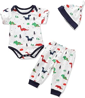 SOONHUA Baby,Clothing,Baby Boys 0-24m,Outfits & Clothing Sets SOONHUA Newborn Baby Boy Clothes Dinosaur Printed Short Sleeve Romper Tops + Pants + Hat Outfits Set Cotton Overalls Infant Baby Summer Clothes 3Pcs