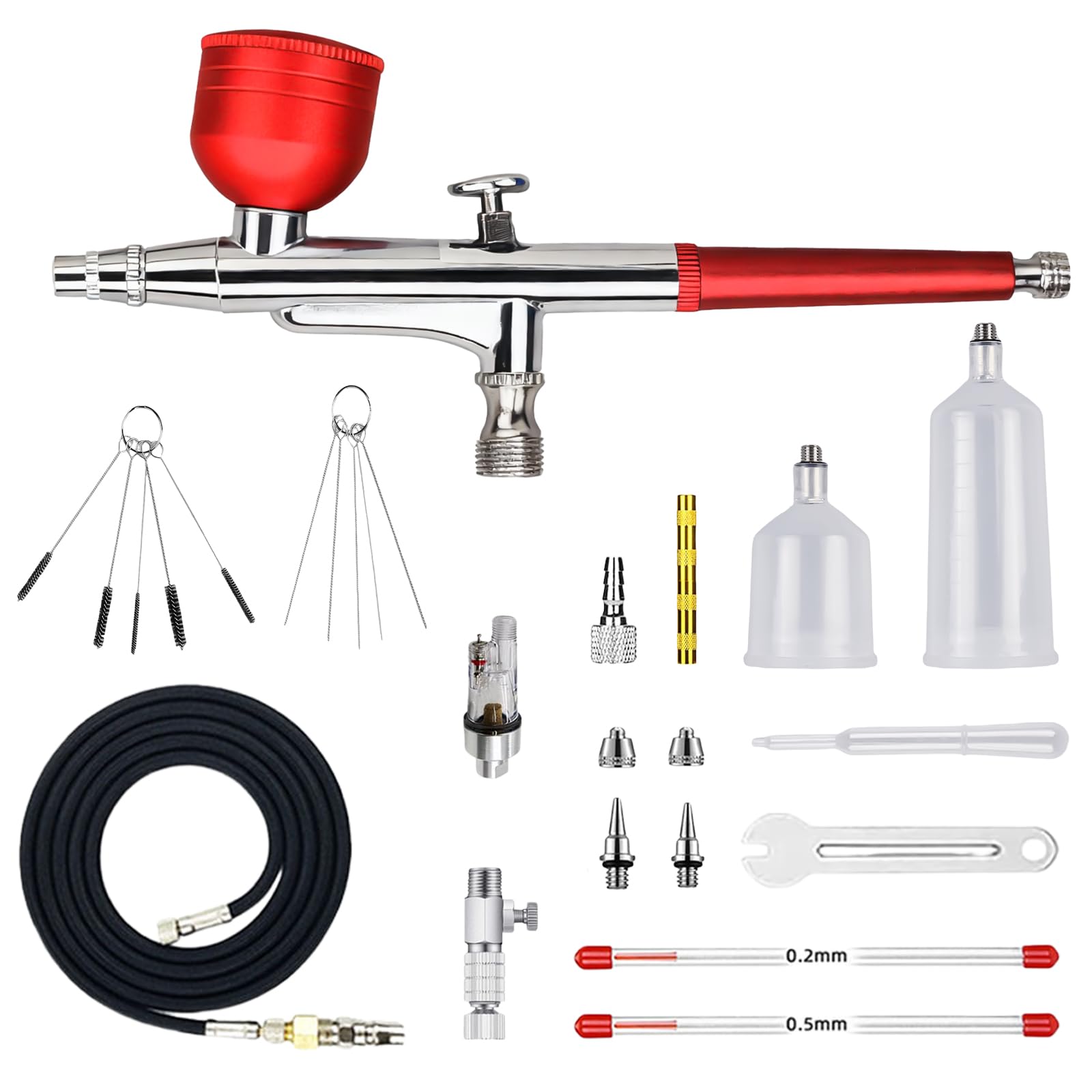 GBKDQQ Kit per aerografo, pistola per aerografo, multifunzione Tragba Air Brush Kit con ugelli da 0,2 mm, 0,5 mm, bicchiere, tubo dell'aria intrecciato e set di pulizia, perfetto per modellismo, nail