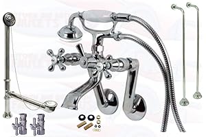 ChromeClawfoot Bathtub Filler Faucet Kit With Hand Shower and Drain