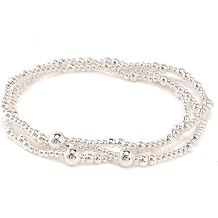 Gold Silver Beaded Bracelet Stack for Women,Dainty Silver 14K Gold Plated BeadsBall Bracelet Stack Non Tarnish Elastic Stretch Trendy Jewelry Accessories Prom Friendship Gift