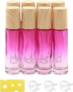 NewZoll 8Pcs Glass Roller Bottles Essential Oils Perfume Roll on Bottles 10ml (1/3oz) Rose Red Gradient Rolling Bottles Vials Container for Oils Lip Balms