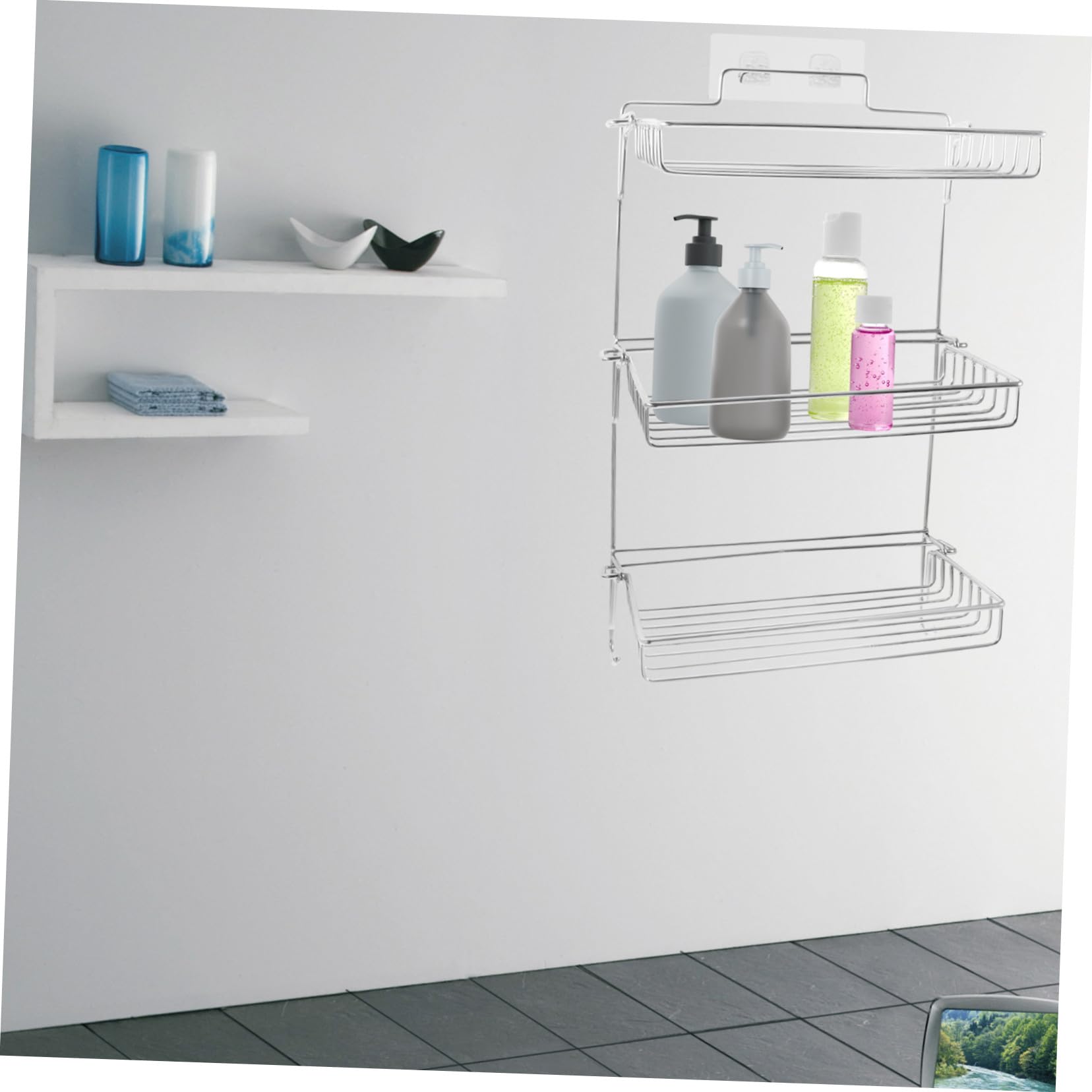 Toyvian Portaoggetti da Parete in Acciaio Inossidabile Argento, Scaffale da Bagno Pieghevole con Fondo Cavo, Organizzatore Salvaspazio per Cosmetici e Prodotti per L'igiene