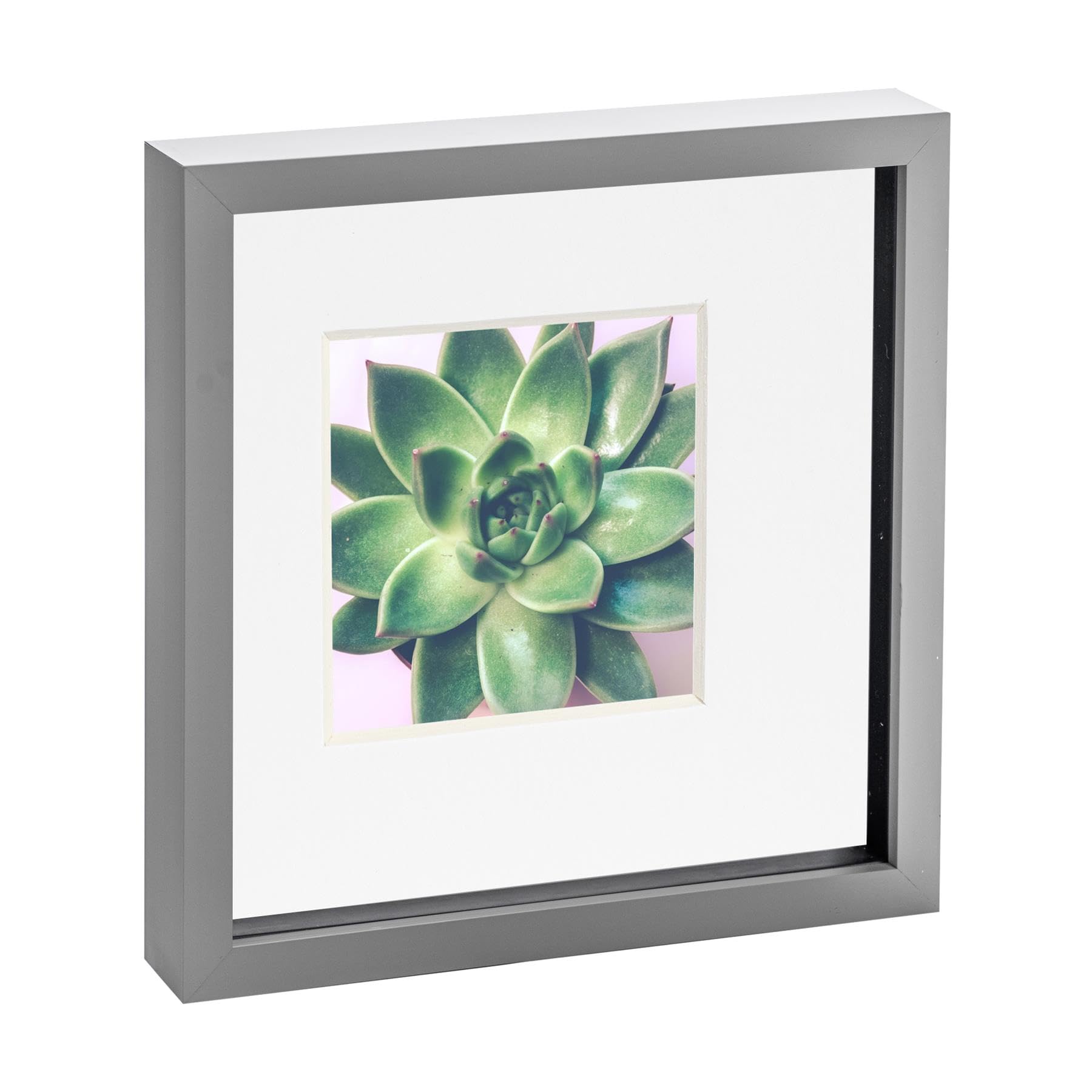 Nicola Spring Grey 10 X 10 3D Shadow Box Photo Frame - Craft Display Picture Frame With 6 X 6 Mount - Glass Aperture