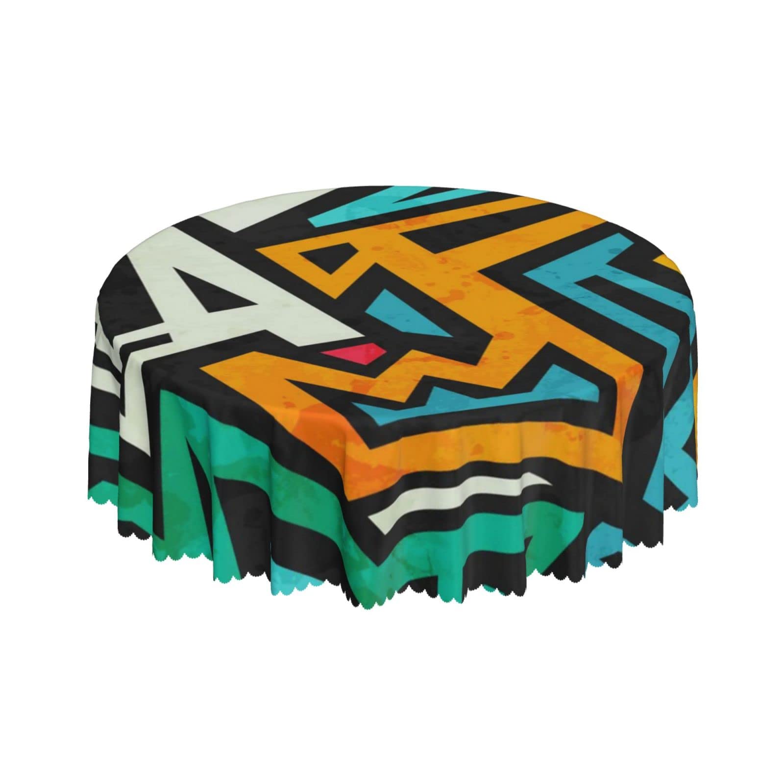 Lsjuee Trend Abstract Geometric Graffiti Round Tablecloth 60 Inch Printed Washable Tablecloth for Dining Party Holiday Fall Home Decorative
