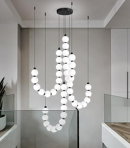 Miniatura 7 de Candelabros modernos LED regulables, bolas de acrílico, iluminación colgante de techo para sala de estar, comedor, dormitorio, luces colgantes Negro