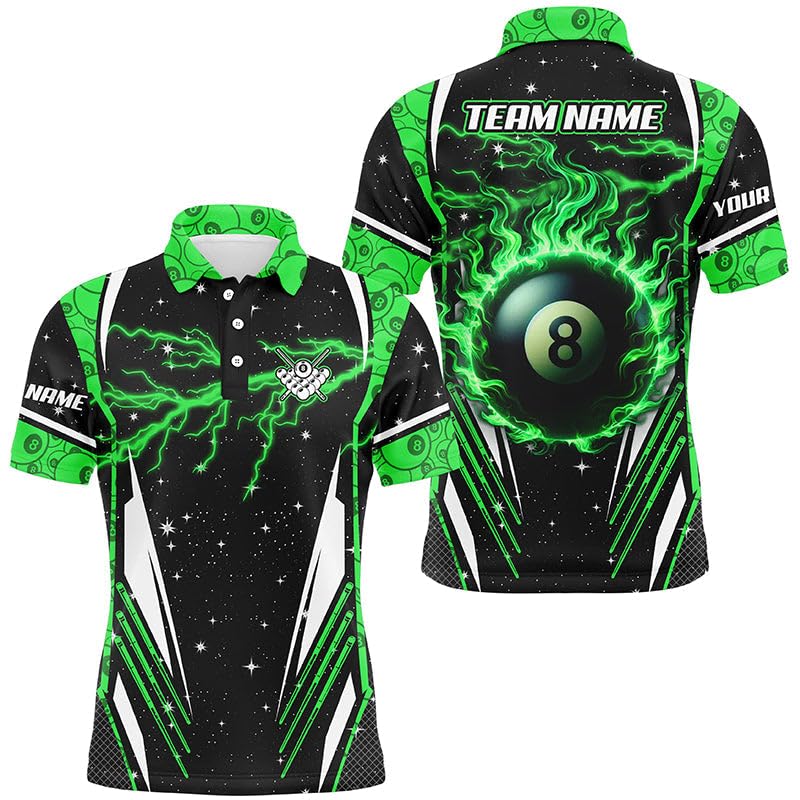 vhasportGalaxy Lightning Green 8 Ball Pool Billiard Polo and Quarter Zip Shirts for Men and Women T2341