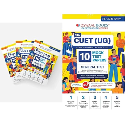 Oswaal NTA CUET (UG) Mock Test Sample Question Papers Physics, Chemistry &amp; Maths (Set of 3 Books)&amp; Oswaal NTA CUET (UG) 10 Mock Test Papers General Test