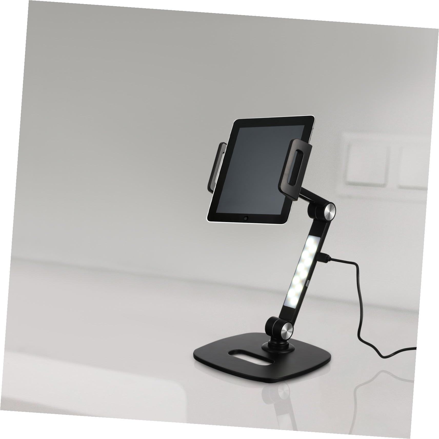 Supporto da Scrivania in Alluminio per Telefono e Tablet Regolabile Struttura in Metallo Resistente Rotazione con Base in Acciaio per Videochiamate e Lezioni Online