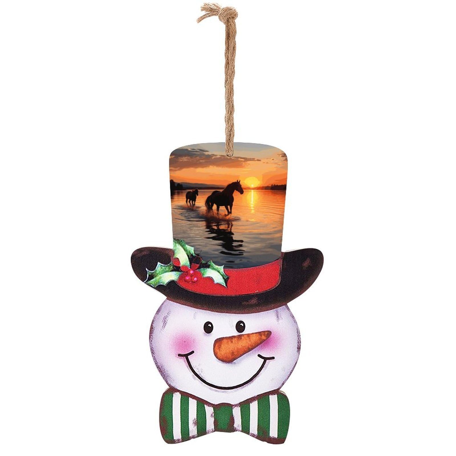 Sunsets Lake Horses Snowman Decor Christmas Snowmans Hanging Decors Wooden Exquisite Holiday Decoration Sign for Home Window Wall Farmhouse Indoor Outdoo