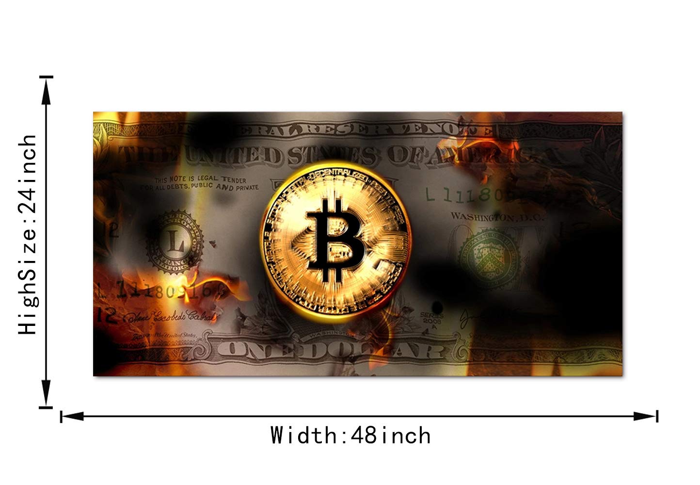 Amazon.com: Yatsen Bridge Motivational Dollar Money Artwork Burning Bitcoin  and Dollar Wall Art Framed Art Ready to Hang-48x24 inches: Posters & Prints