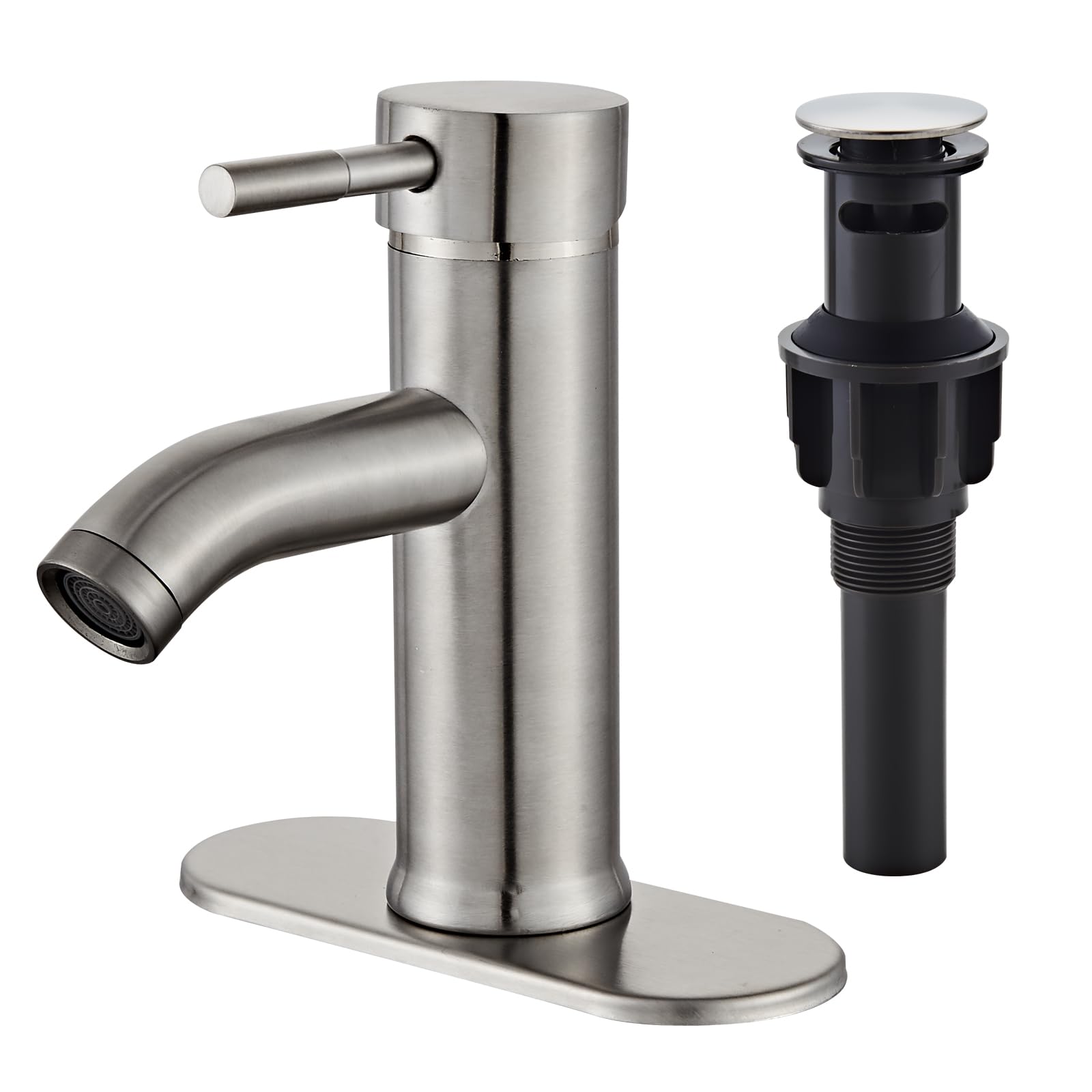 Bathroom Faucet,Brushed Nickel Modern Single Handle Bathroom Faucets for 1 or 3 Hole Bathroom Sink Faucet Mixer Tap Washbasin Faucet with Deck, Pop-up Drain and Supply Hoses