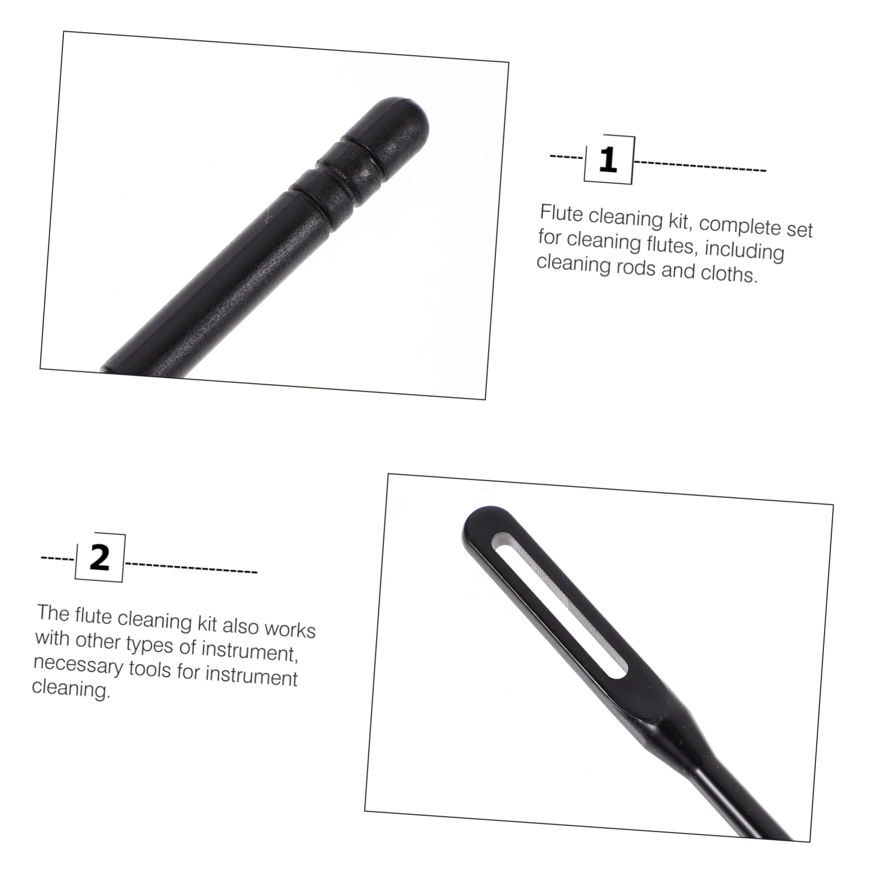 Flute Cleaning Kit Complete Set - Includes Rod, Polishing Cloth & Swab For Flutes & Wind Instruments