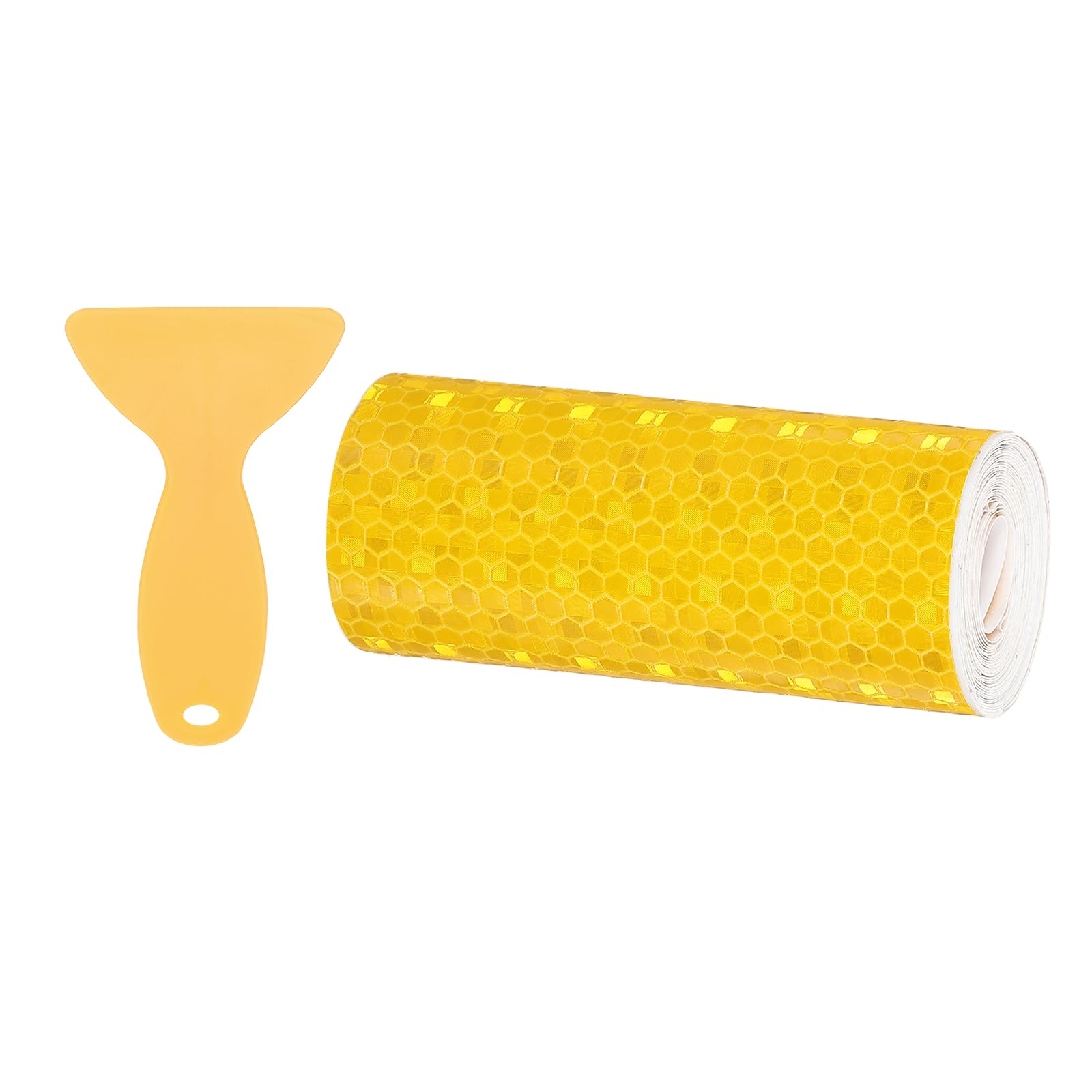 PATIKIL 4 Inch x 10 ft Reflective Tape, 1 Roll Waterproof Self Adhesive High Visibility Caution Warning Safety Tape Reflector with Scraper for Trucks Trailers Cars, Yellow