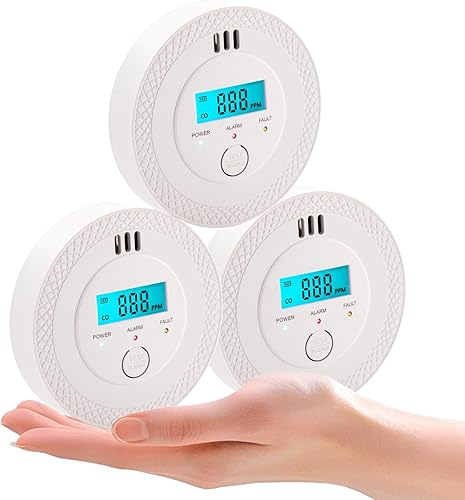 Paquete de 3 detectores de monóxido de carbono, detector de monóxido de carbono portátil PG-C06, pantalla LCD, alarma de humo, detectores de