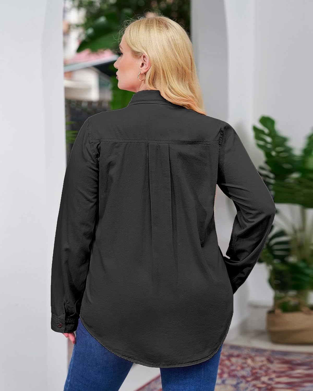 Vetinee Women's Button Down Denim Shirt Collared Casual Long Sleeve Pocket Tops - Image 8