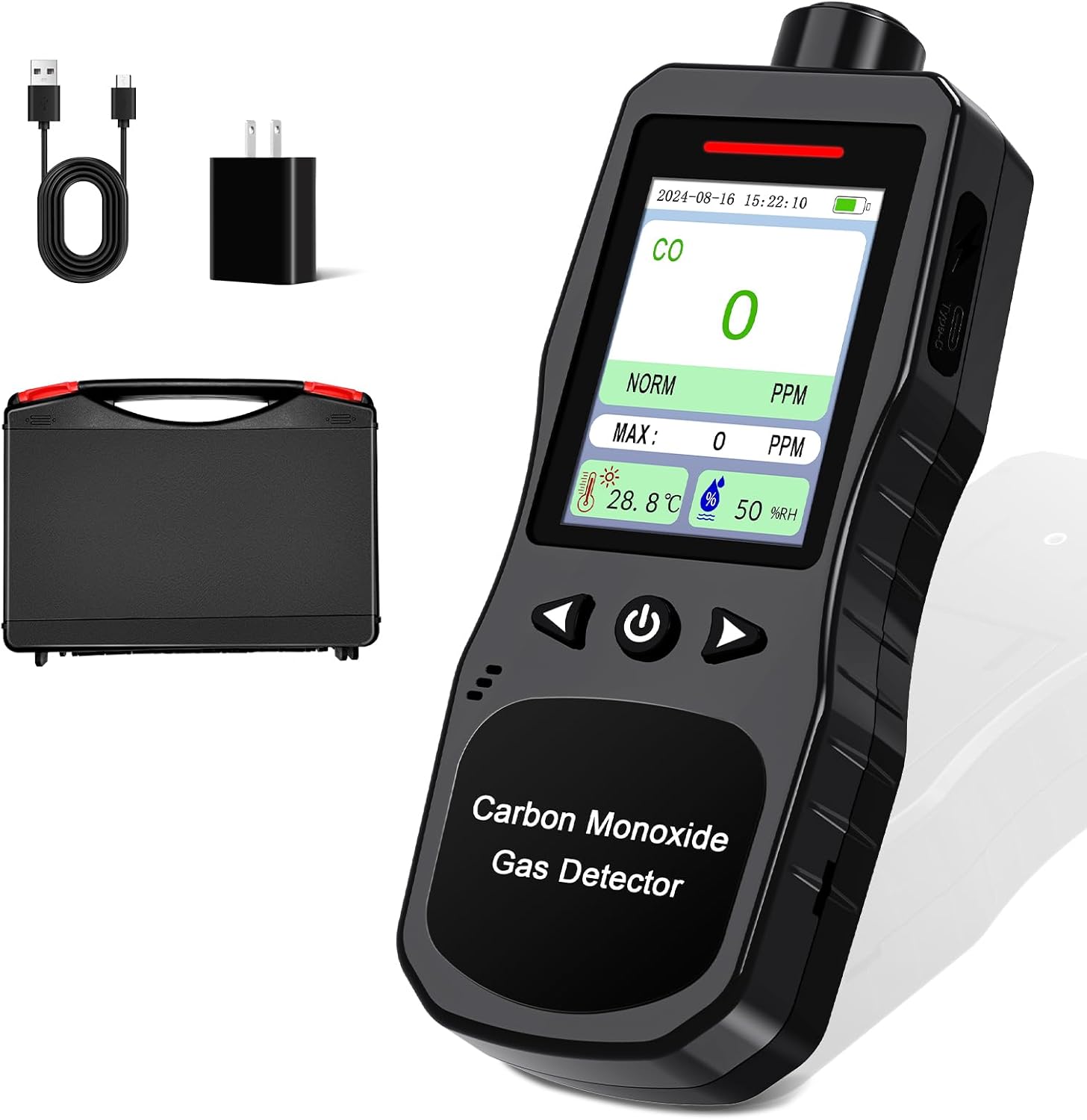 Portable Carbon Monoxide Detector, Rechargeable CO Detector, 0-1000 PPM, Carbon Monoxide Meter with Sound, Light, Vibration Alert, CO Gas Monitor for Travel, Home & Industrial Use