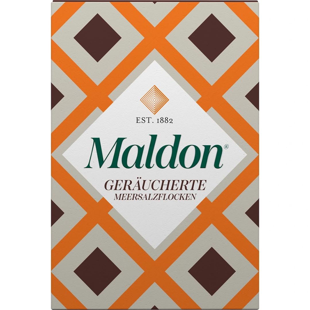 MALDON - Geräucherte Meersalzflocken 125g | Zart-knusprige Salzflocken mit feiner Rauchnote | Intensives und würziges Rauchsalz. Perfektes Rauchsalz für Fleisch, Fisch und Gemüse | Inhalt: 125g