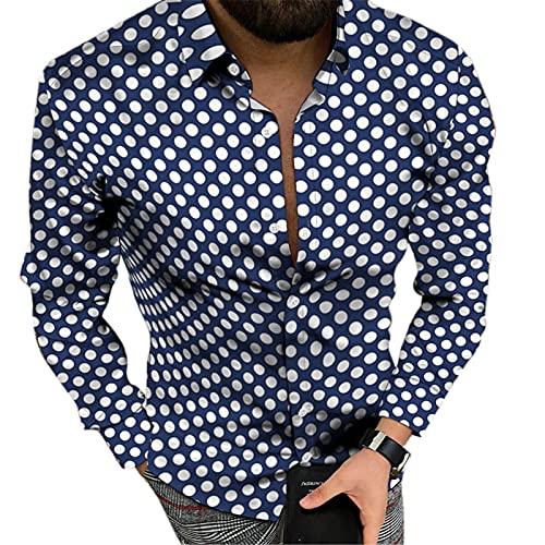 domorebest Chemise à Manches Longues à Pois pour Hommes Chemise à Manches Longues à imprimé numérique 3D à Revers décontracté à la Mode