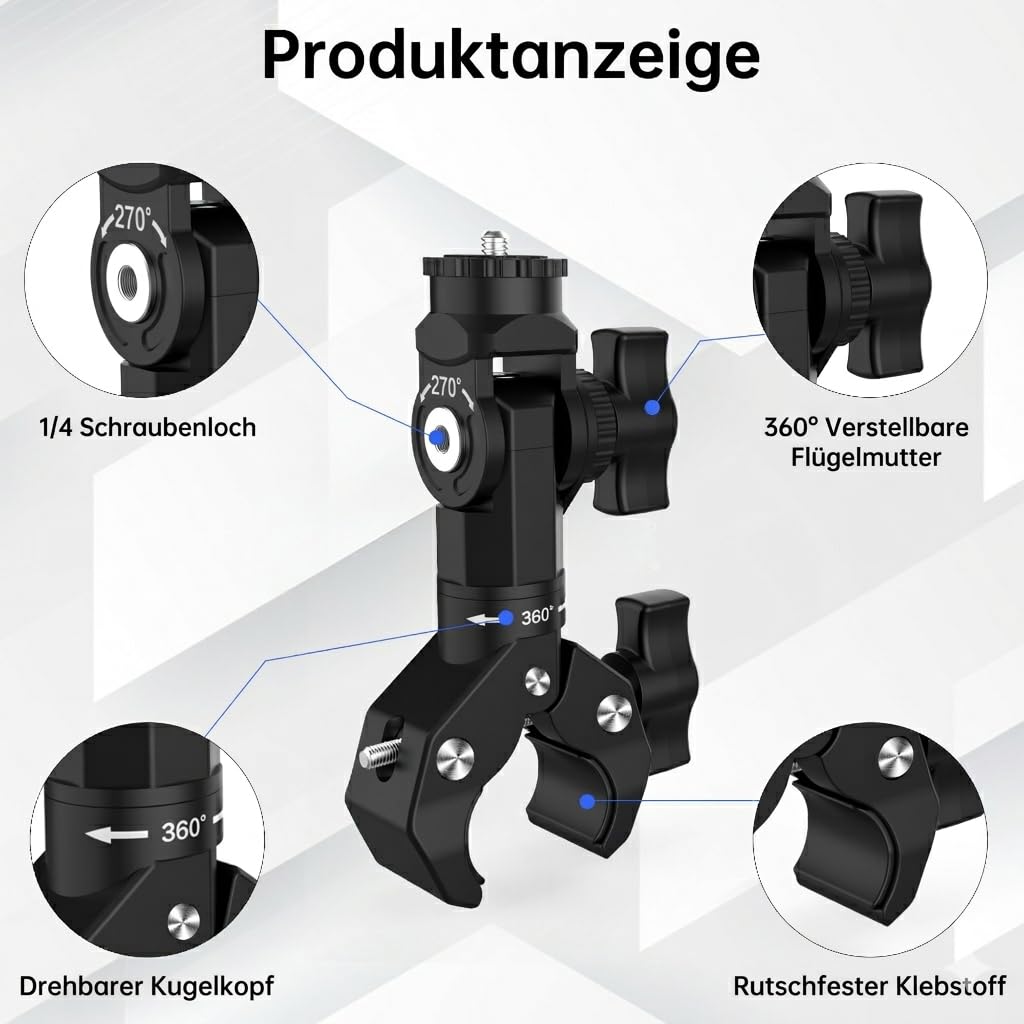 Action-Kamera-Zubehör,Action Cam Motorrad Halterung | Action-Kamera Zubehör-Set für Lenker, Carbon-Verlängerung (20 cm), für Insta360 X5 X4 X3 GO 3S GoPro DJI Osmo Action