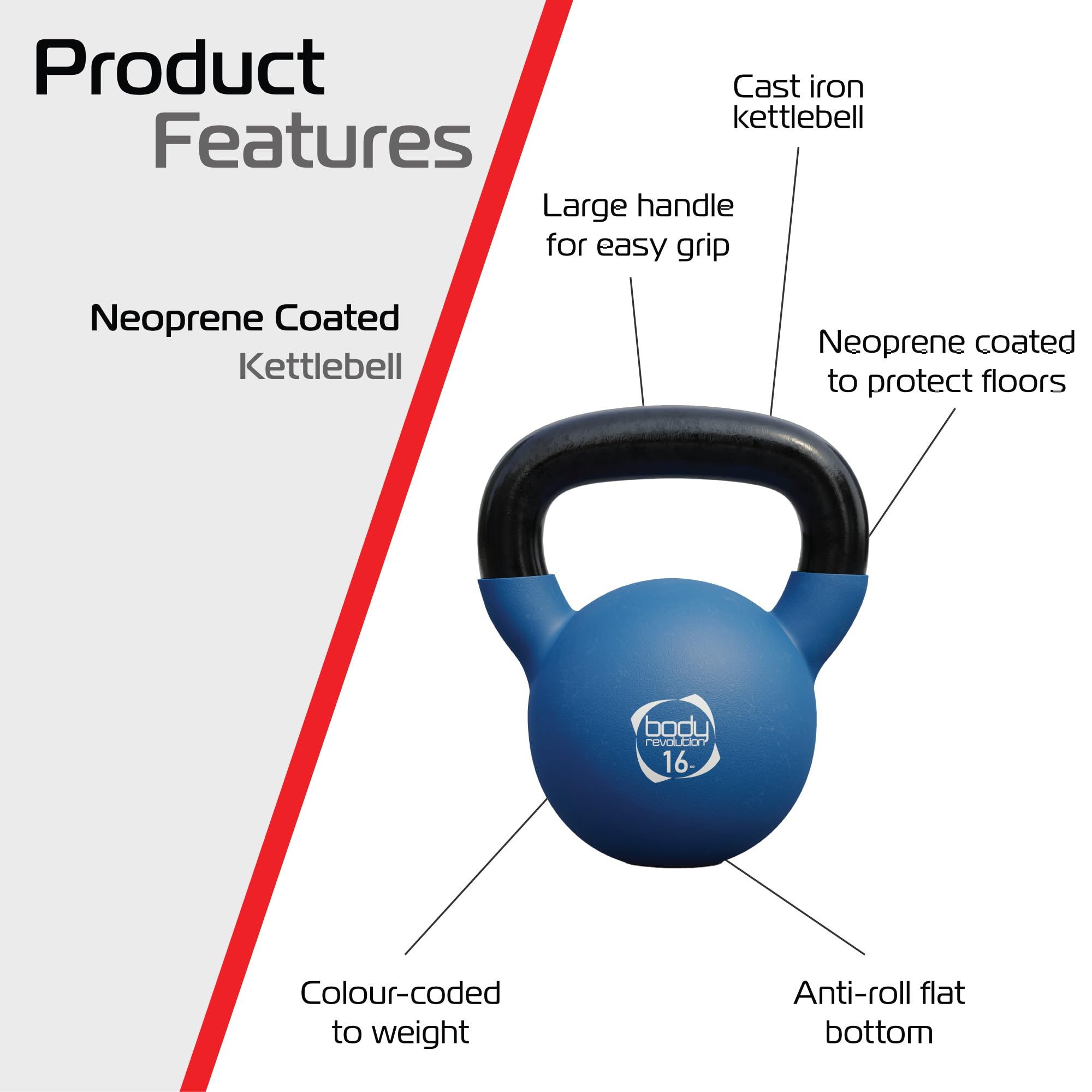Body Revolution Neopreno Pesa Rusa – Revestido de Goma Hierro Fundido Kettlebells -Gama De Pesos y Tamaños Se Vende por Separado