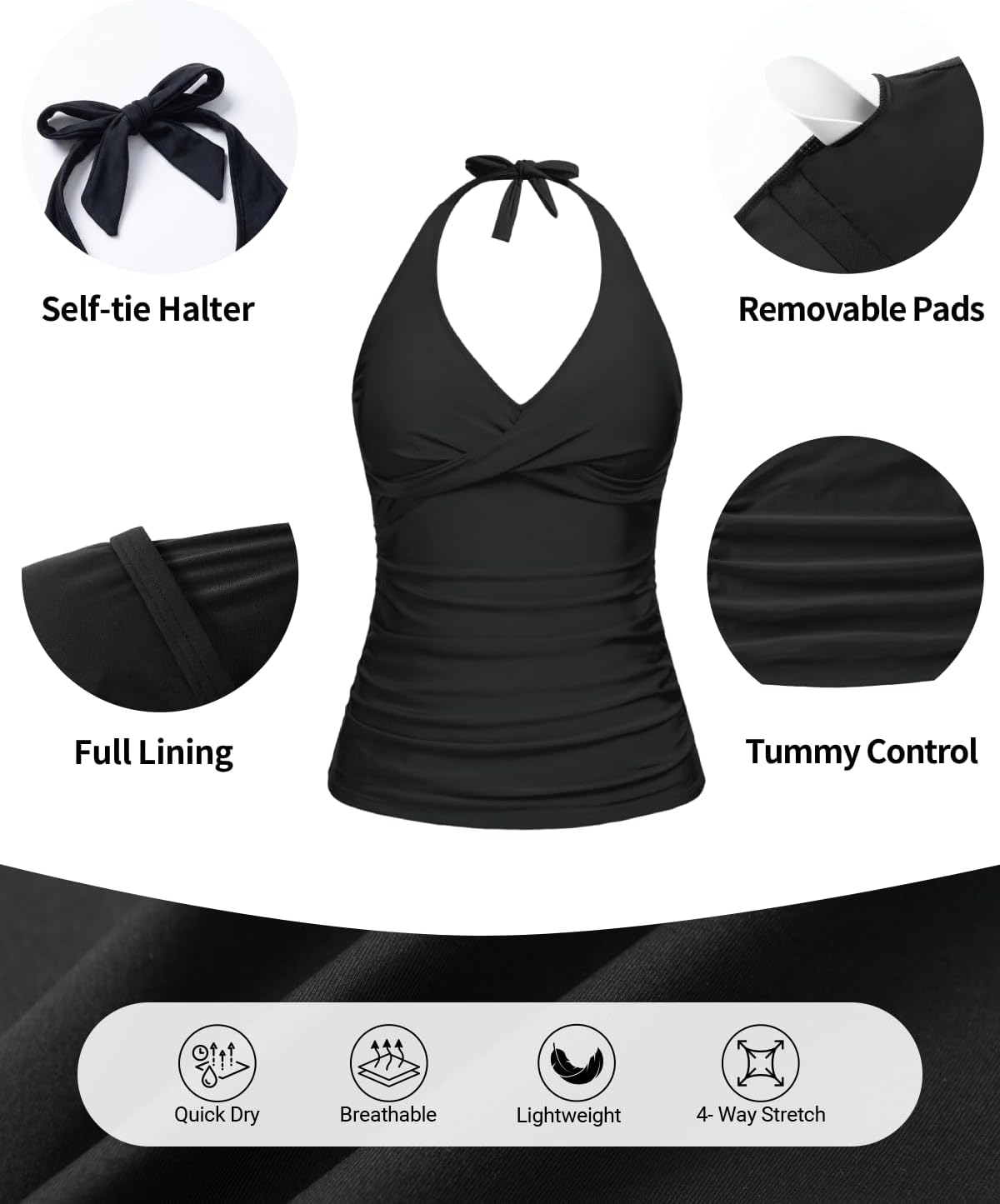 Tempt Me Women’s Tankini Top Halter Tummy Control Swim Tops Only Twist Front V Neck Bathing Suit No Bottom - Image 5