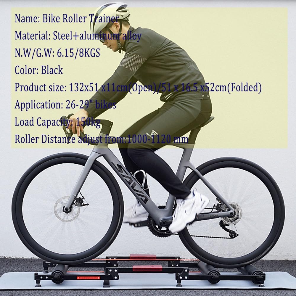 Piattaforma per bicicletta a rullo, supporto a rullo per bici, regolazione in 5 fasi, rullo in lega di alluminio, telaio pieghevole in acciaio, adatto per mountain bike e bici da strada con basi da