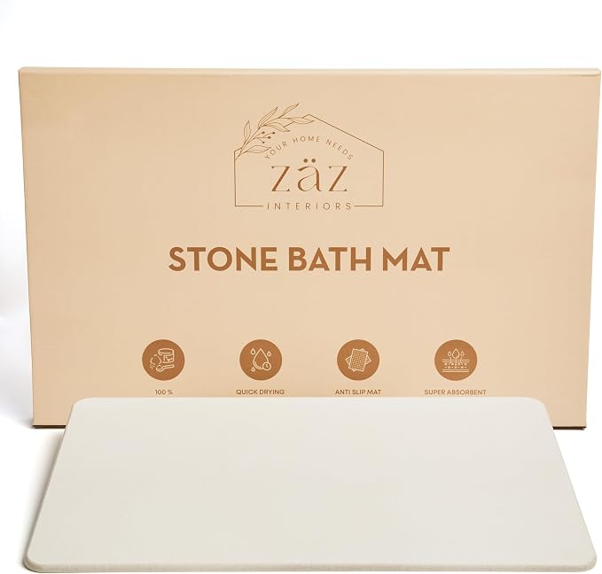 ZAZ Stone Quick Drying Bath Shower Mat, Diatomaceous Earth, Non-Slip, Water Absorbent, Natural Lightweight, Easy to Clean (Swiss Coffee)