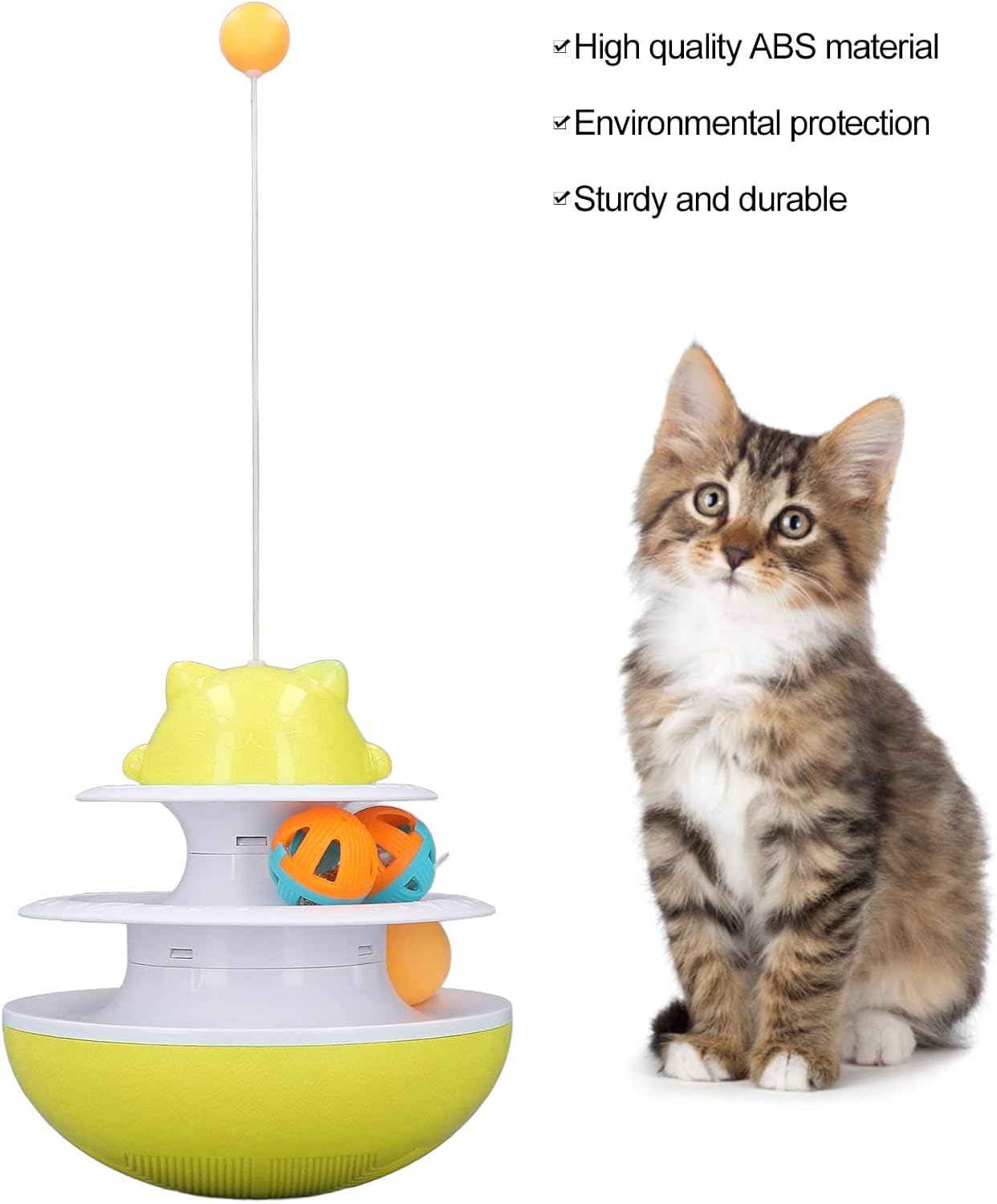 Cat Turntable Toy, 2 Level Interactive Exercise Kitten Track Tower Puzzle Toy with Colorful Rolling Ball, Fun Physical Exercise Kitten Toys Cat Interactive Toy for Cat Kitten